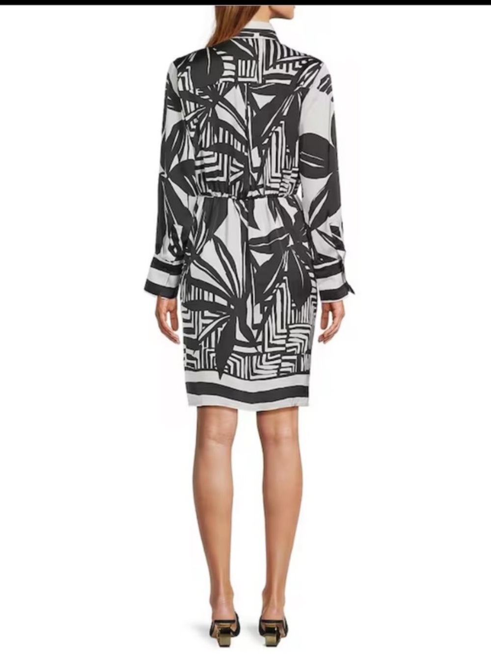 ANTONIO MELANI Odessa Black and White Long-Sleeve Printed Tie-Waist Shirt Dress - Picture 2 of 9
